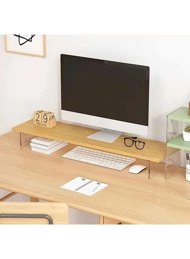 Modern Acrylic Wood Floating Monitor Stand Adjustable Height 15 75 Inch Log Color Desktop Organizer With Cable Management - Image 1